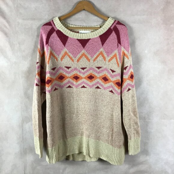SAVANNA JANE Nordic Fair Isle Tan Sweater Size 2X - Picture 2 of 5